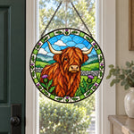 Highland cattle stained glass suncatcher window hanging, suitable for home and garden decoration