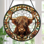 Highland cow stained glass suncatcher window hanging, suitable for home and garden decoration