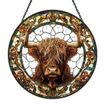 Highland cow stained glass suncatcher window hanging, suitable for home and garden decoration