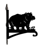 Hippo silhouette metal hanging basket bracket mounted on outdoor wall for plant decoration