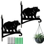Hippo silhouette metal hanging basket bracket mounted on outdoor wall for plant decoration