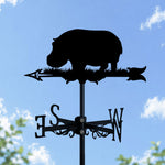 Hippo metal weather vane with directional arrows and mounting rod, outdoor roof and garden decoration