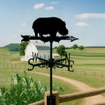 Hippo metal weather vane with directional arrows and mounting rod, outdoor roof and garden decoration