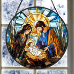 Holy family nativity scene stained glass suncatcher window hanging, suitable for home and garden decoration