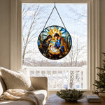 Holy family nativity scene stained glass suncatcher window hanging, suitable for home and garden decoration