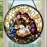 Holy family nativity scene stained glass suncatcher window hanging, suitable for home and garden decoration