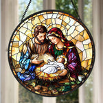 Holy family nativity scene stained glass suncatcher window hanging, suitable for home and garden decoration