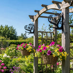 Bee metal hanging basket bracket mounted on outdoor wall for plant decoration