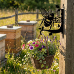 Honeybee on leaves metal hanging basket bracket mounted on outdoor wall for plant decoration