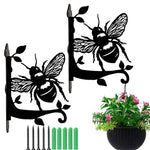 Honeybee on leaves metal hanging basket bracket mounted on outdoor wall for plant decoration