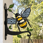 Honeybee on leaves metal hanging basket bracket mounted on outdoor wall for plant decoration