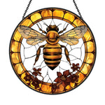 Honeybee wildflower stained glass suncatcher window hanging, suitable for home and garden decoration