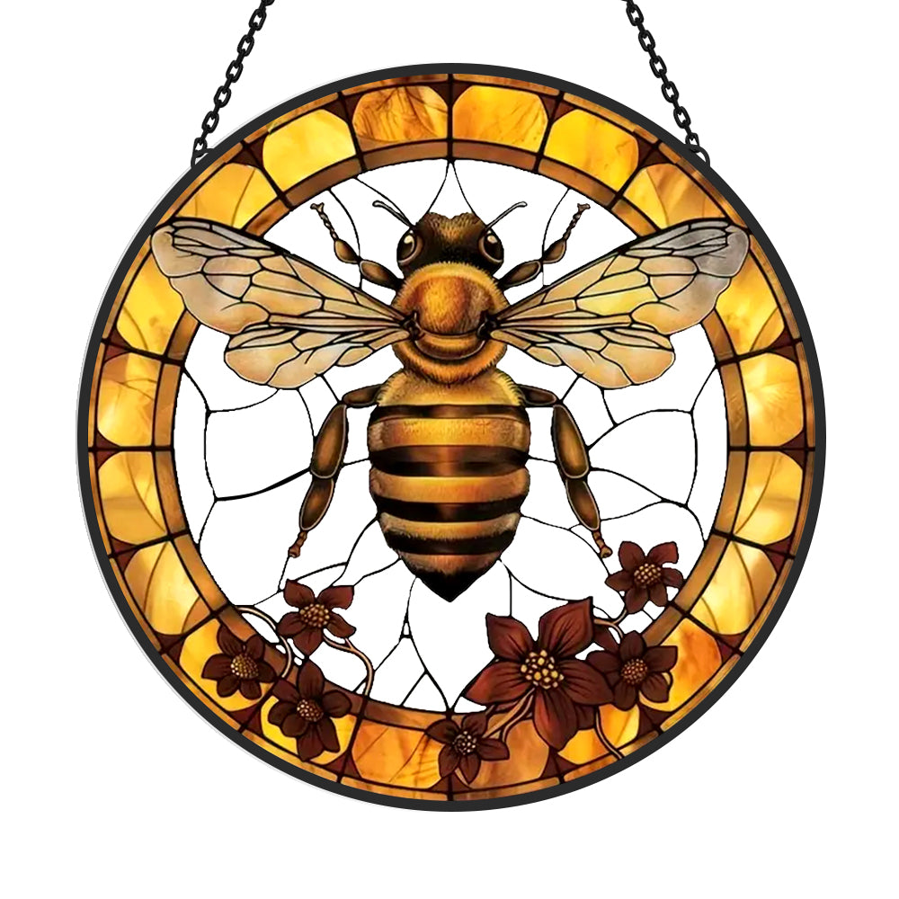 Honeybee wildflower stained glass suncatcher window hanging, suitable for home and garden decoration