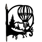 Hot air balloon over pine forest metal hanging basket bracket mounted on outdoor wall for plant decoration