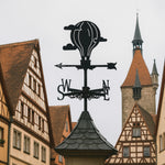 Hot air balloon metal weather vane with directional arrows and mounting rod, outdoor roof and garden decoration