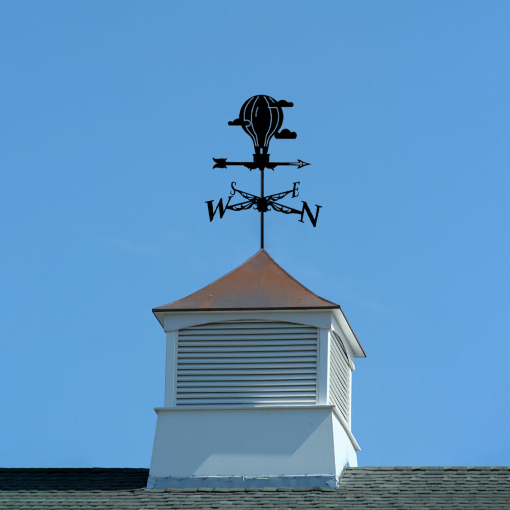 Hot air balloon metal weather vane with directional arrows and mounting rod, outdoor roof and garden decoration
