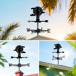 Hot air balloon metal weather vane with directional arrows and mounting rod, outdoor roof and garden decoration
