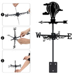 Hot air balloon metal weather vane with directional arrows and mounting rod, outdoor roof and garden decoration