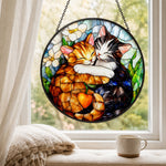 Hugging cats stained glass suncatcher window hanging, suitable for home and garden decoration