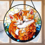 Hugging orange cats stained glass suncatcher window hanging, suitable for home and garden decoration