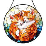 Hugging orange cats stained glass suncatcher window hanging, suitable for home and garden decoration