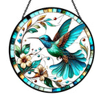 Hummingbird floral art stained glass suncatcher window hanging, suitable for home and garden decoration