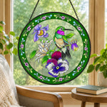 Hummingbird in bloom stained glass suncatcher window hanging, suitable for home and garden decoration