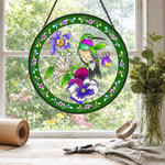 Hummingbird in bloom stained glass suncatcher window hanging, suitable for home and garden decoration