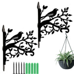 Hummingbird stand on branch metal hanging basket bracket mounted on outdoor wall for plant decoration