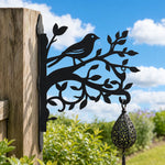 Hummingbird stand on branch metal hanging basket bracket mounted on outdoor wall for plant decoration