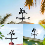 Hummingbird with flowers metal weather vane with directional arrows and mounting rod, outdoor roof and garden decoration