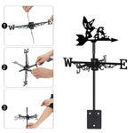 Hummingbird with flowers metal weather vane with directional arrows and mounting rod, outdoor roof and garden decoration