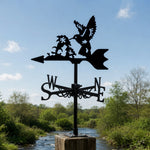 Hummingbird with flowers metal weather vane with directional arrows and mounting rod, outdoor roof and garden decoration