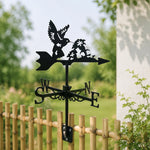 Hummingbird with flowers metal weather vane with directional arrows and mounting rod, outdoor roof and garden decoration