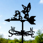 Hummingbird with flowers metal weather vane with directional arrows and mounting rod, outdoor roof and garden decoration