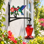 Hummingbird with honeysuckle metal hanging basket bracket mounted on outdoor wall for plant decoration
