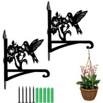 Hummingbird with morning glory metal hanging basket bracket mounted on outdoor wall for plant decoration