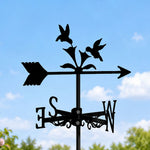 Hummingbirds feeding metal weather vane with directional arrows and mounting rod, outdoor roof and garden decoration