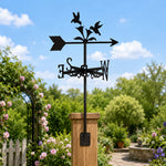 Hummingbirds feeding metal weather vane with directional arrows and mounting rod, outdoor roof and garden decoration
