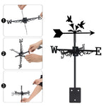 Hummingbirds feeding metal weather vane with directional arrows and mounting rod, outdoor roof and garden decoration