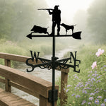 Hunter and wild boar metal weather vane with directional arrows and mounting rod, outdoor roof and garden decoration