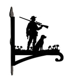 Hunter with dog metal hanging basket bracket mounted on outdoor wall for plant decoration