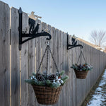 Hunter with dog metal hanging basket bracket mounted on outdoor wall for plant decoration