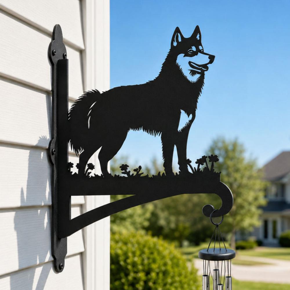 Husky metal hanging basket bracket mounted on outdoor wall for plant decoration