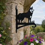 Husky metal hanging basket bracket mounted on outdoor wall for plant decoration