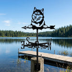 Husky metal weather vane with directional arrows and mounting rod, outdoor roof and garden decoration