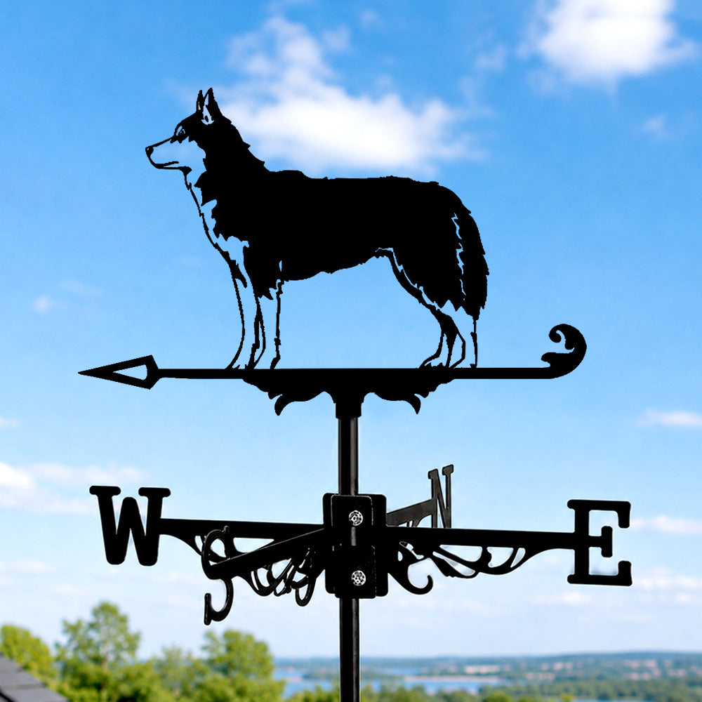 Husky metal weather vane with directional arrows and mounting rod, outdoor roof and garden decoration
