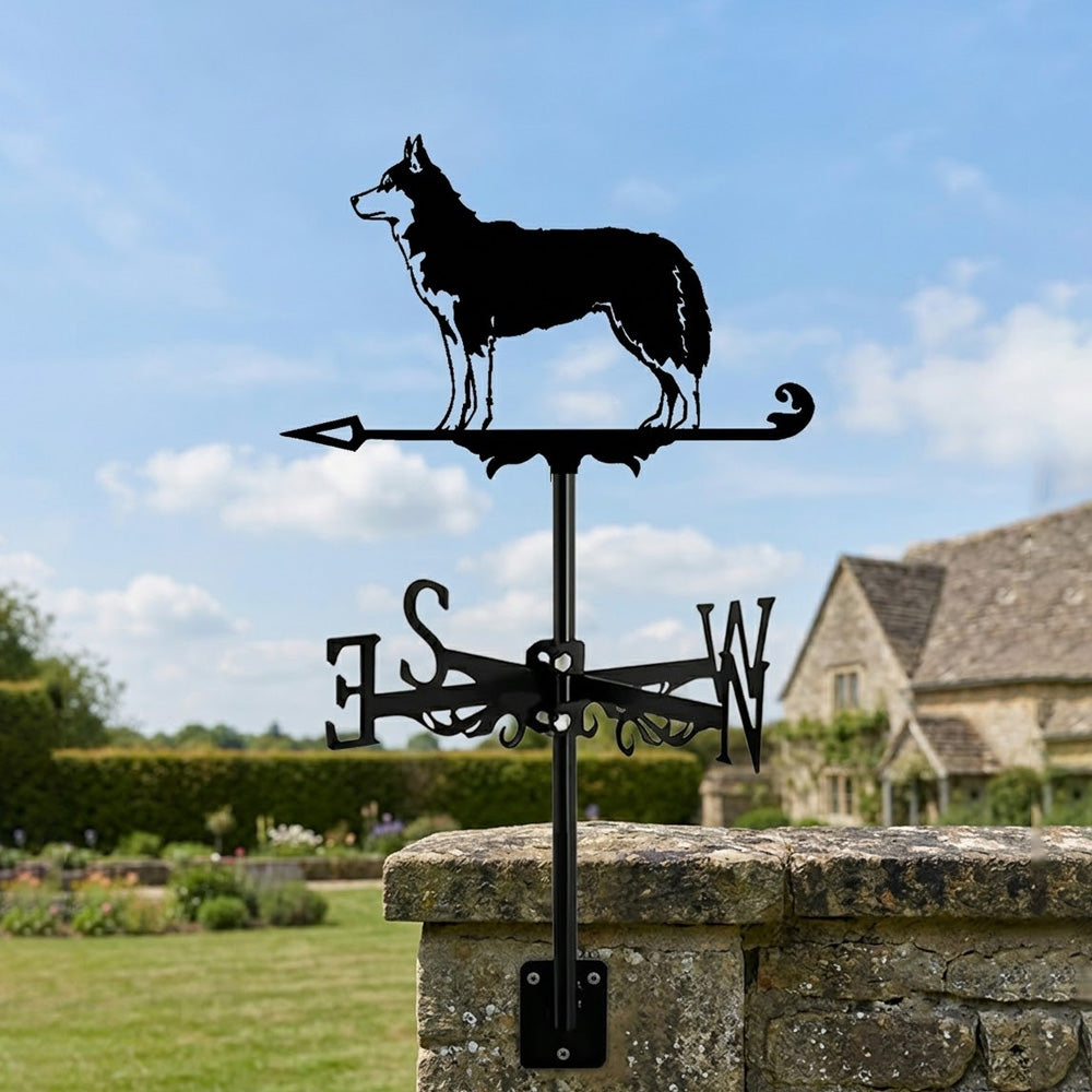 Husky metal weather vane with directional arrows and mounting rod, outdoor roof and garden decoration