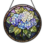 Hydrangea floral art stained glass suncatcher window hanging, suitable for home and garden decoration