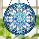 Ice blue snowflake stained glass suncatcher window hanging, suitable for home and garden decoration
